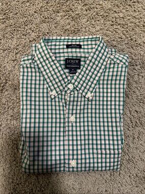 J. Crew Green and White Gingham Button-Down Shirt